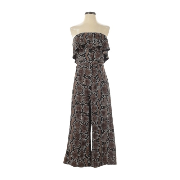Aritzia Babaton Strapless Snake Print Flutter Jumpsuit Brown Size 2 - Picture 1 of 9